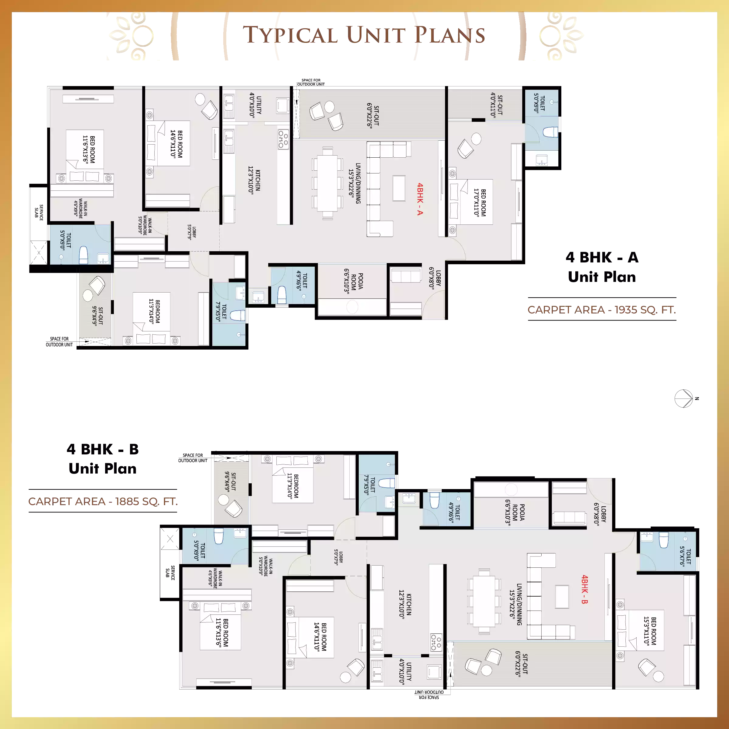 37 GRANDSTAND 4 BHK residence plan - 1885 sq.ft