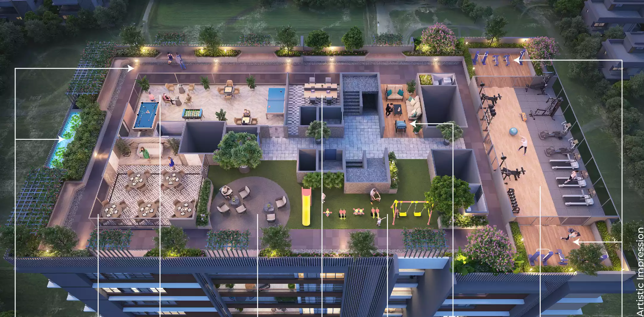 37 GRANDSTAND podium amenity deck with pool, games, gym & gardens, Baner
